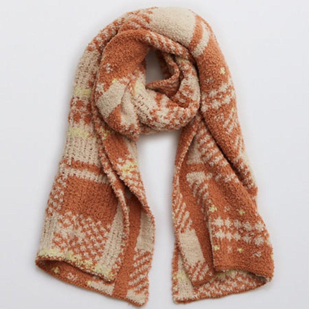 NWOT Aerie Offline Fuzzy Plaid Scarf Hazel One Size - Picture 1 of 2